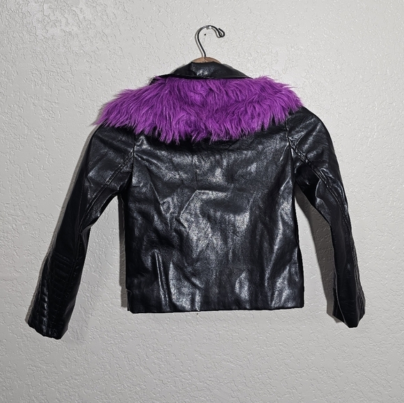 Disney Descendants Faux Fur Collar Vegan Leather Girl's Moto Jacket - Picture 2 of 6
